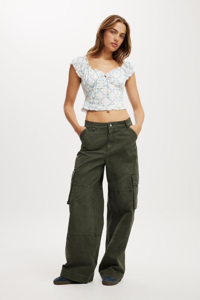 Cotton On Women - Greta Frill Sleeve Blouse - Claire trellis creme fraiche