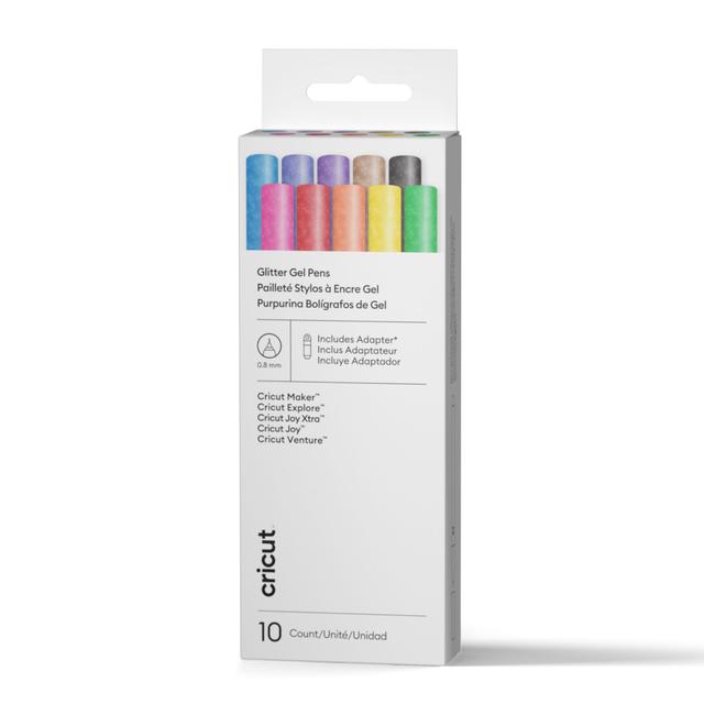 Cricut Glitter Gel Pens 0.8 mm | Rainbow Sampler | 10 Count + Adapter