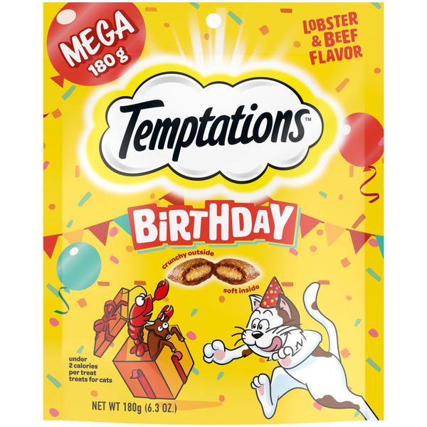 TEMPTATIONS Birthday Crunchy and Soft Adult Cat Treats, Lobster and Beef Flavor - 6.3 oz