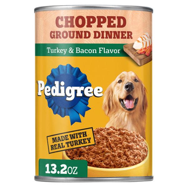 Pedigree Chopped Ground Dinner Adult Soft Wet Dog Food Turkey & Bacon Flavor, (12) 13.2 oz. Cans - 13.2 oz
