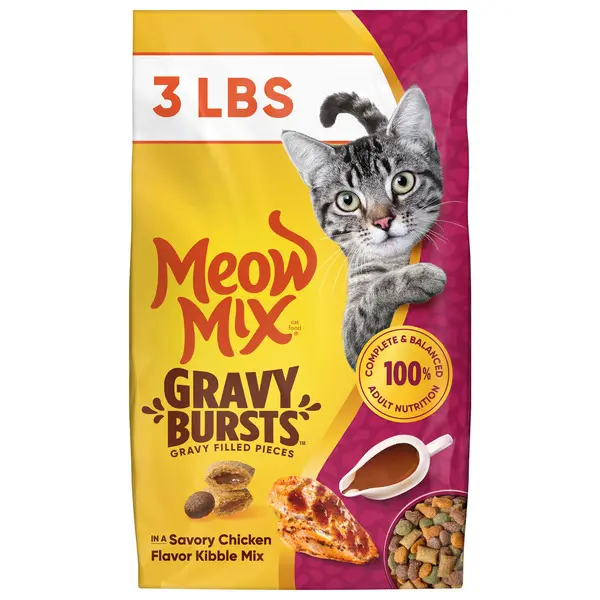 Meow Mix Gravy Bursts, Savory Chicken Flavor Mix, Gravy Filled Dry Cat Food - 3 lb
