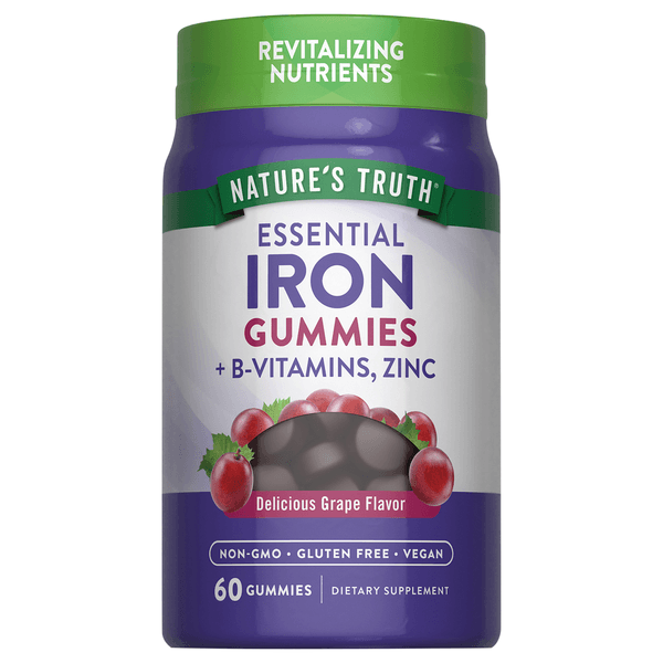 Nature's Truth Essential Iron+ B-Vitamins, Zinc, Vegan Gummies - 60 ct