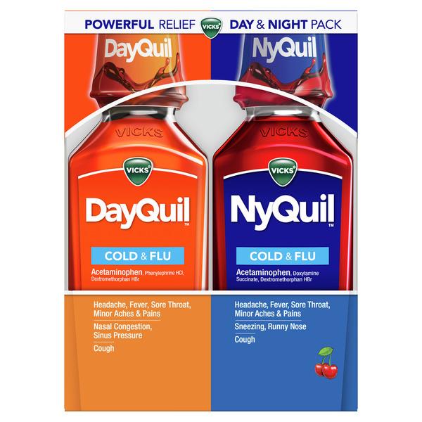 Vicks Dayquil And Nyquil Cherry Cold, Flu And Congestion Medicine - 24 fl oz