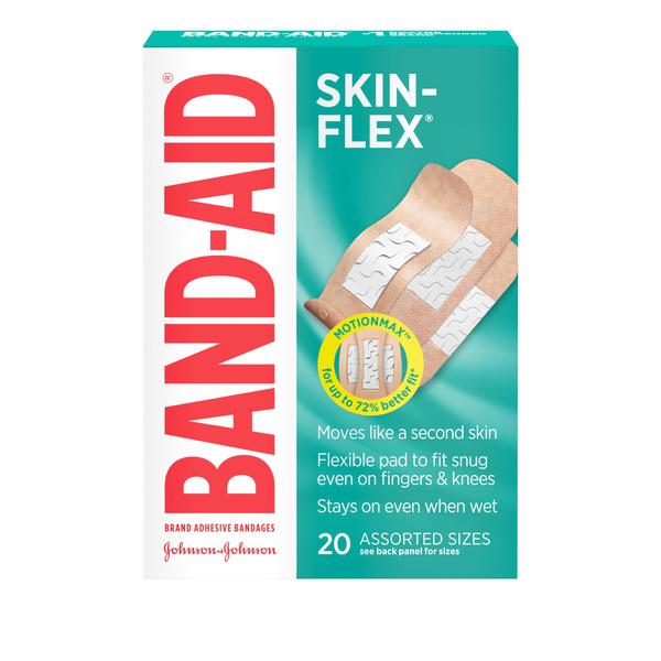 BAND-AID Skin-Flex Adhesive Bandages for First Aid and Wound Care of Minor Cuts and Scrapes & Burns, Flexible Sterile Bandages Great for Fingers, Hands & Knees, Assorted Sizes, 20 ct - 20 ct