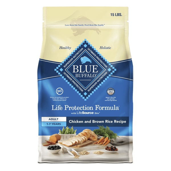 Blue Buffalo Life Protection Formula Adult Dry Dog Food, Chicken & Brown Rice Recipe, 15-lb Bag - 15 lb