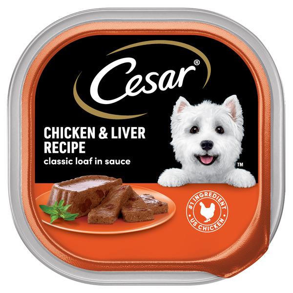 Cesar Loaf in Sauce Adult Wet Dog Food Chicken and Liver Recipe, 3.5 oz. Tray - 100 g