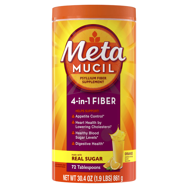Metamucil Daily Fiber Supplement, Psyllium Husk Fiber Powder, Real Sugar, Orange - 30.4 oz