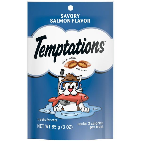 TEMPTATIONS Classic Crunchy and Soft Cat Treats Savory Salmon Flavor - 3 oz