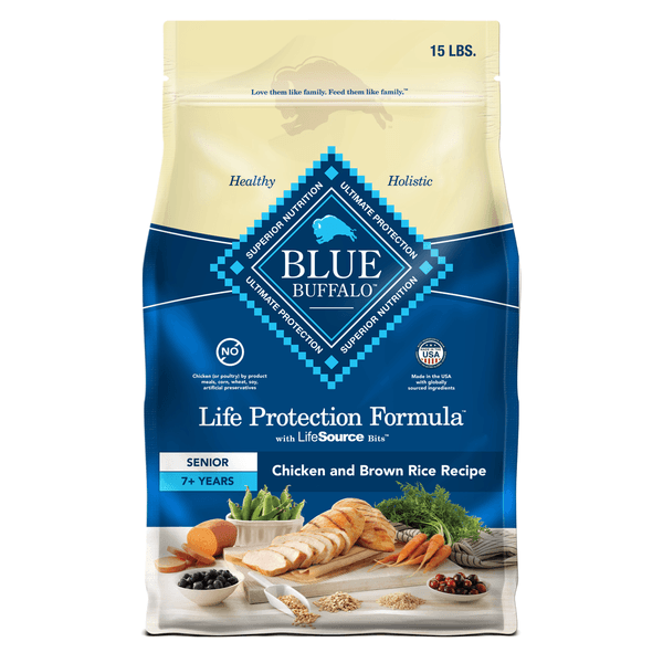 Blue Buffalo Life Protection Formula Natural Senior Dry Dog Food, Chicken and Brown Rice - 15 lb
