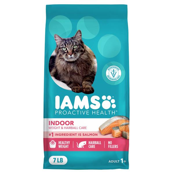 IAMS PROACTIVE HEALTH Adult Indoor Weight & Hairball Care Dry Cat Food with Salmon, 7 lb. Bag - 7 lb