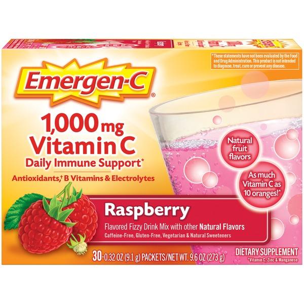 Emergen-C Vitamin C Fizzy Drink Mix Raspberry - 30 ct