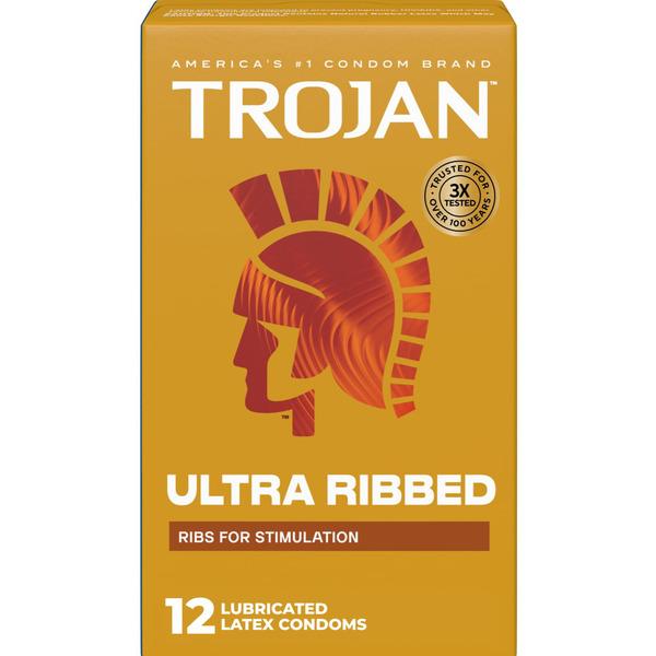 Trojan Ultra Ribbed Premium Lubricant Latex Condoms - 12 ct