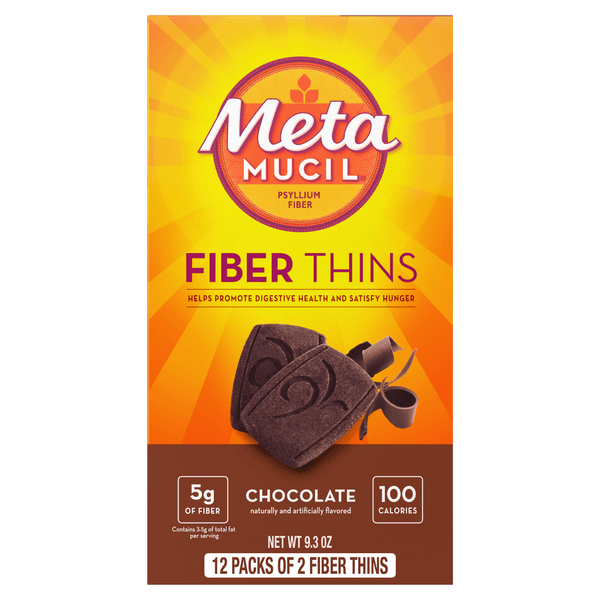 Metamucil Chocolate Fiber Thins, Psyllium Husk Fiber Supplement - 12 ct