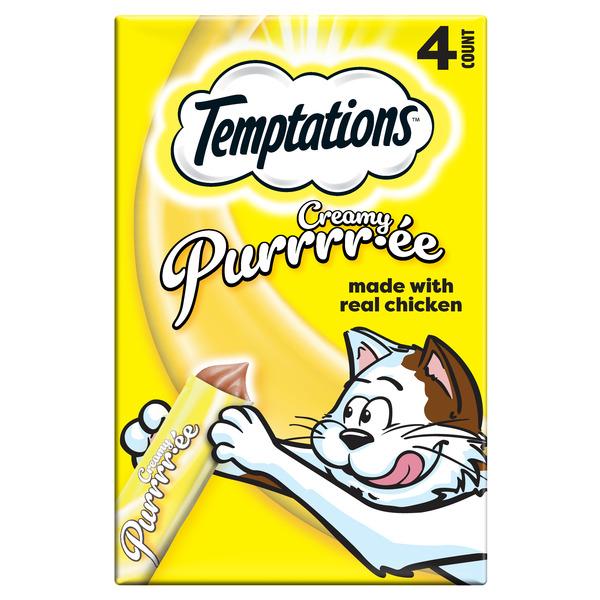 TEMPTATIONS Creamy Puree Squeezable Lickable Wet Cat Treats with Chicken, 0.42 oz. Tubes, Pack of 4 - 0.425 oz