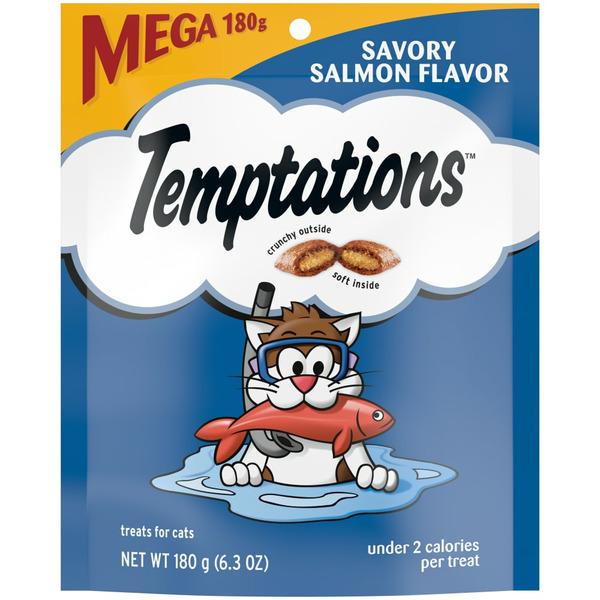 TEMPTATIONS Classic Crunchy and Soft Cat Treats Savory Salmon Flavor - 6.3 oz