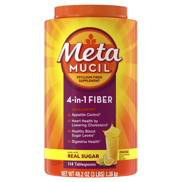 Metamucil 4-in-1 Psyllium Fiber Supplement, Real Sugar Orange - 48.2