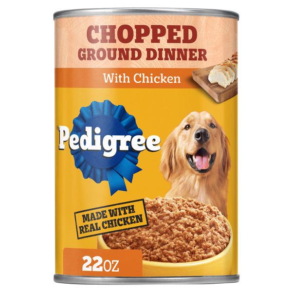 Pedigree Chopped Ground Dinner Adult Soft Wet Dog Food With Chicken, (12) 22 oz. Cans - 22 oz