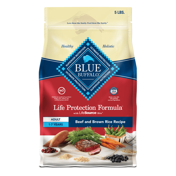Blue Buffalo Life Protection Formula Natural Adult Dry Dog Food, Beef and Brown Rice - 5 lb