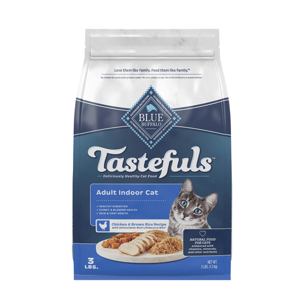 Blue Buffalo Tastefuls Adult Dry Cat Food Indoor Cat Formula, Chicken & Brown Rice, 3-lb Bag - 3 lb