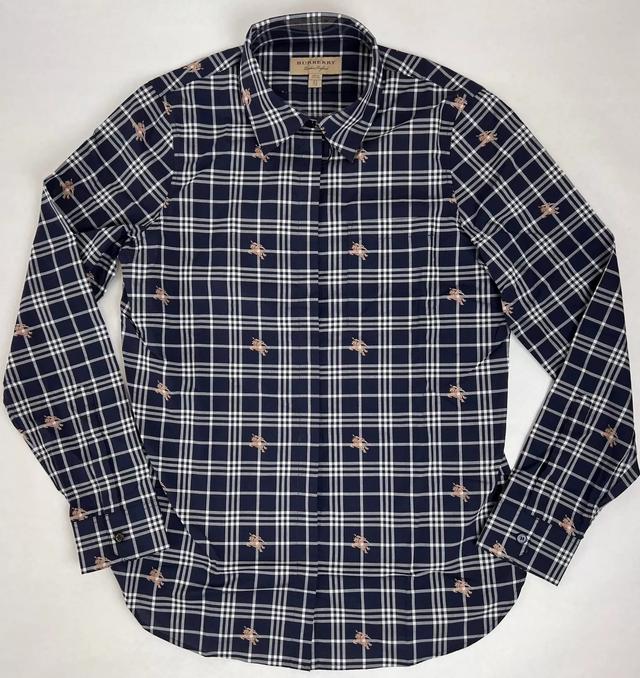 Burberry Women's Navy Checkered Button Up Dress Shirt (38 IT / 6 UK / 4 US)