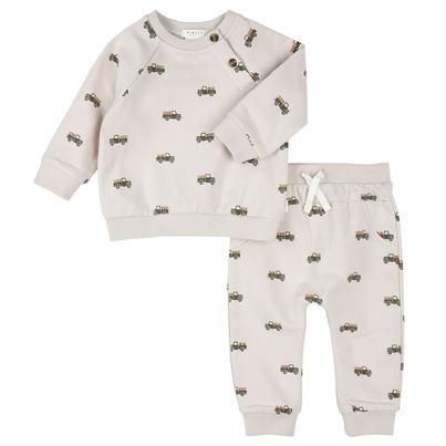 petit lem Outfit Set Pumpkin Patch Trucks on Beige