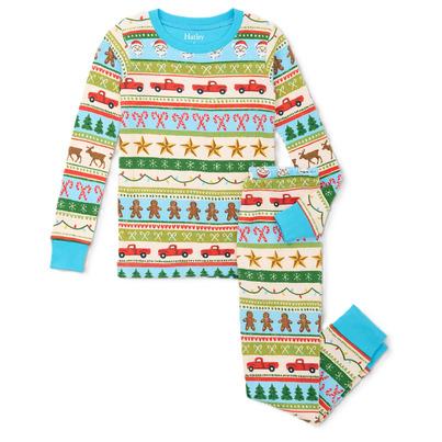 Hatley Cotton Pajama Set Blue Fun Fair Isle