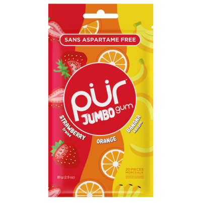 PUR Sugar-Free Jumbo Gum Strawberry, Orange, Banana