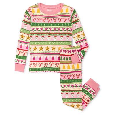 Hatley Cotton Pajama Set Pink Fun Fair Isle