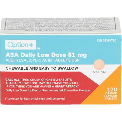 Option+ ASA Daily Low Dose 81mg Acetylsalicylic Acid Tablets USP Chewable