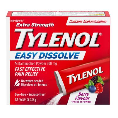 Tylenol Extra Strength Easy Dissolve Acetaminophen Powder 500mg Berry