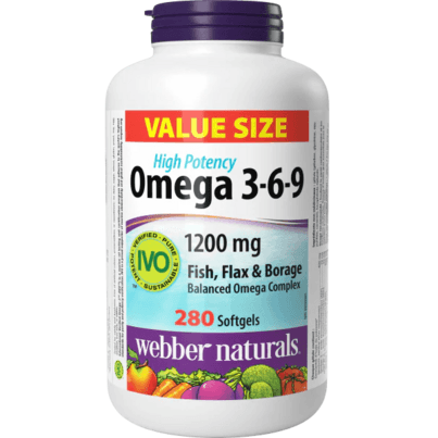 Webber Naturals Omega 3-6-9 High Potency Fish, Flax & Borage 1200mg