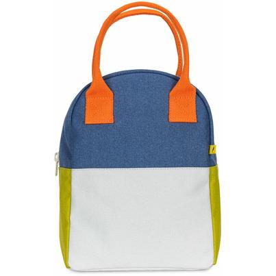 Fluf Zipper Lunch Bag Two Tone Navy & Citrus