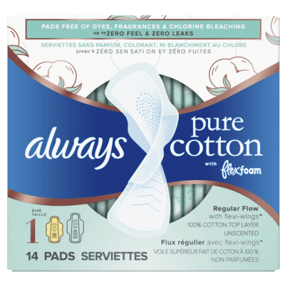 Always Pure Cotton with FlexFoam Pads Regular Absorbency