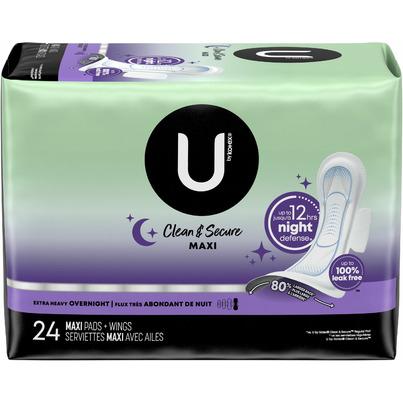 U by Kotex Clean & Secure Overnight Maxi Pads with Wings