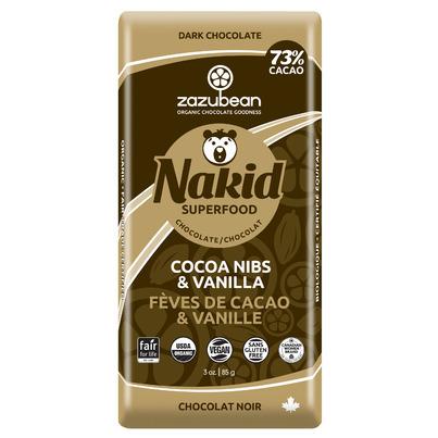 zazubean Nakid Cocoa Nibs & Vanilla 73% Dark Chocolate