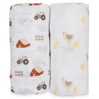 Lulujo Cotton Muslin Swaddles Barnyard and Hens Chicks
