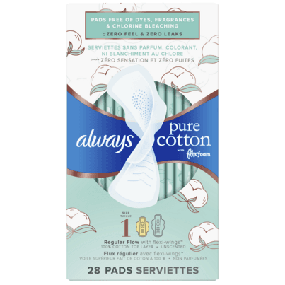 Always Pure Cotton with FlexFoam Pads Regular Absorbency