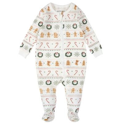 petit lem Thermal Sleeper Holiday Treats Fair Isle Print on Off White