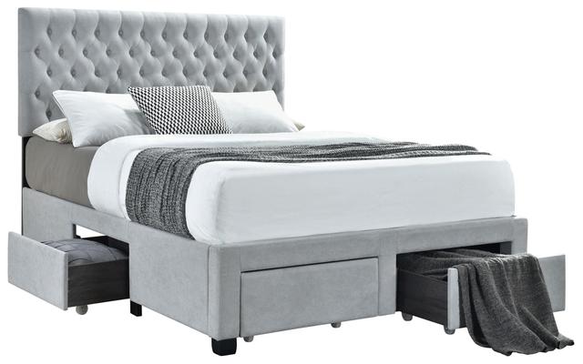 Soledad Light Gray Upholstered Queen Storage Platform Bed