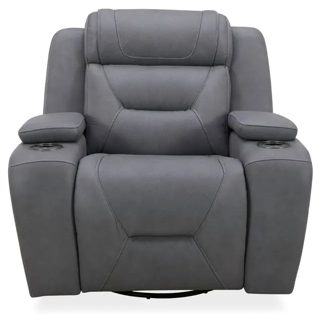 Chapman Aline Blue Gray Leather Glider Power Recliner with USB Charging and LED