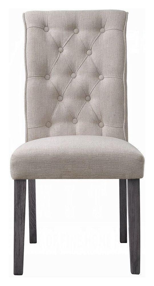 Yabeina Beige Linen and Gray Side Chair Set of 2