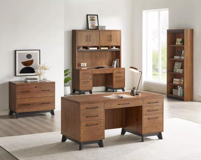 Avery Brown 64" Double Pedestal Executive Home Office Set