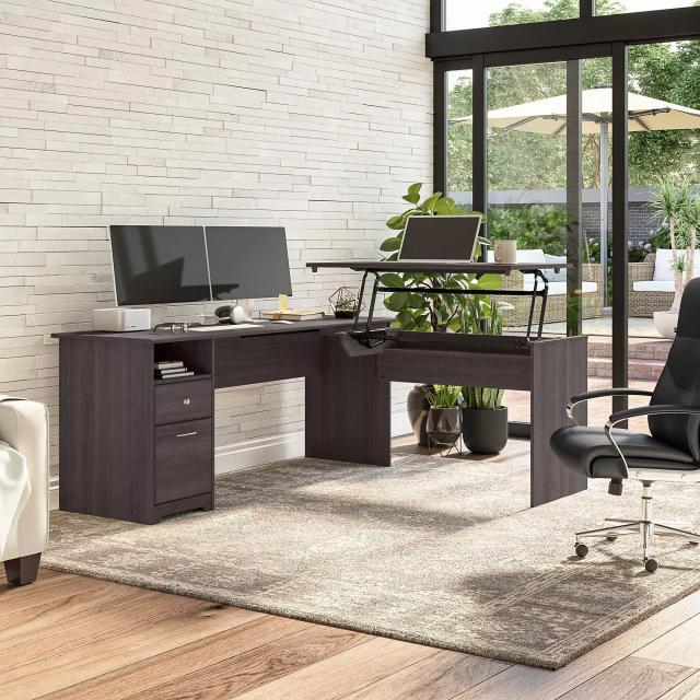 Cabot Heather Gray 72" 3 Position Sit to Stand L Shaped Home Office Set
