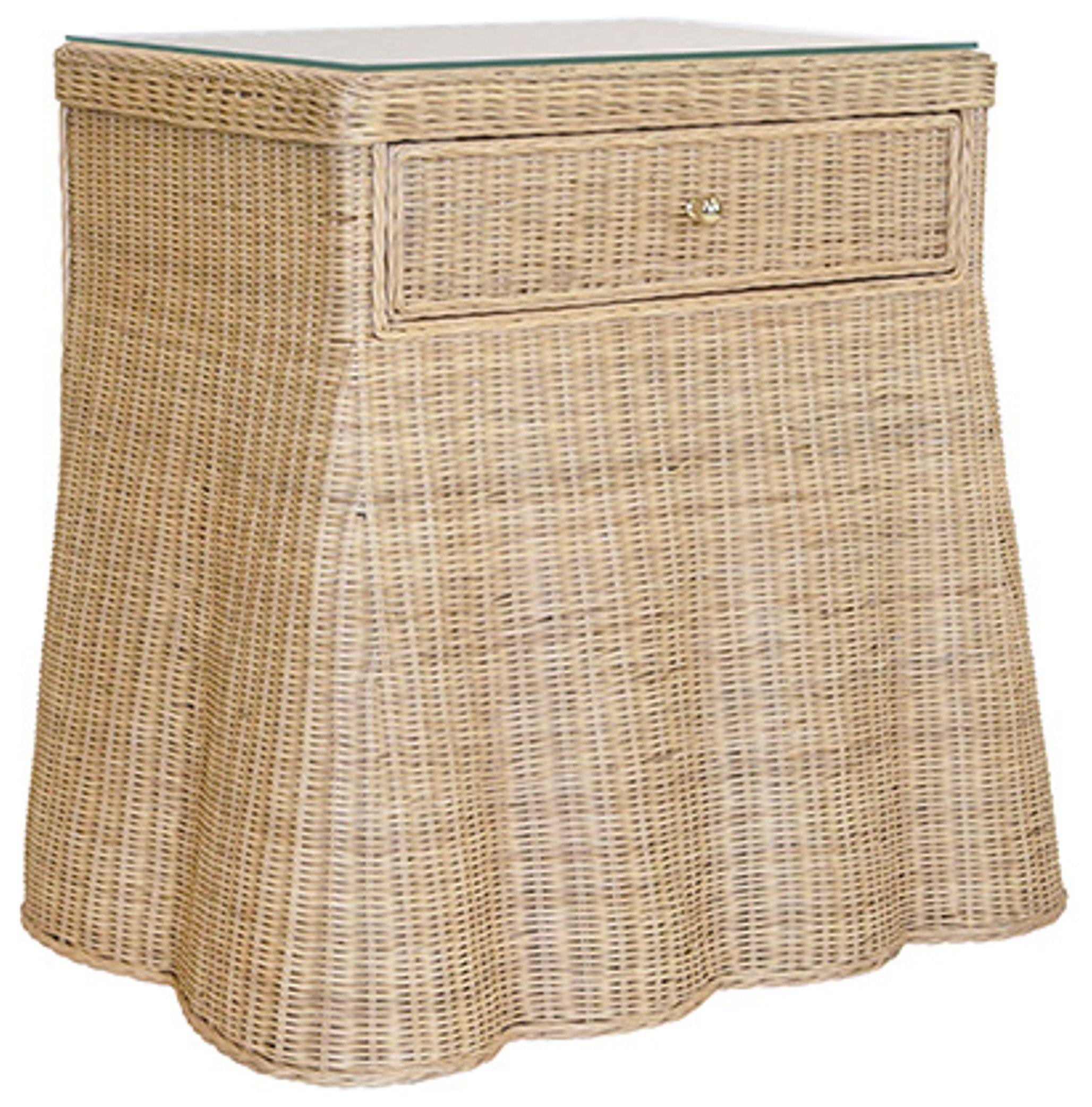 Giselle Brown Rectangular 1 Drawer Glass Top Side Table