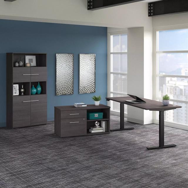 Office 500 Storm Gray 72" Height Adjustable Standing Home Office Set with Storage and Bookcase