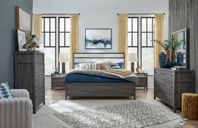 Meadowrise Raisin Black and White Upholstered Panel Bedroom Set