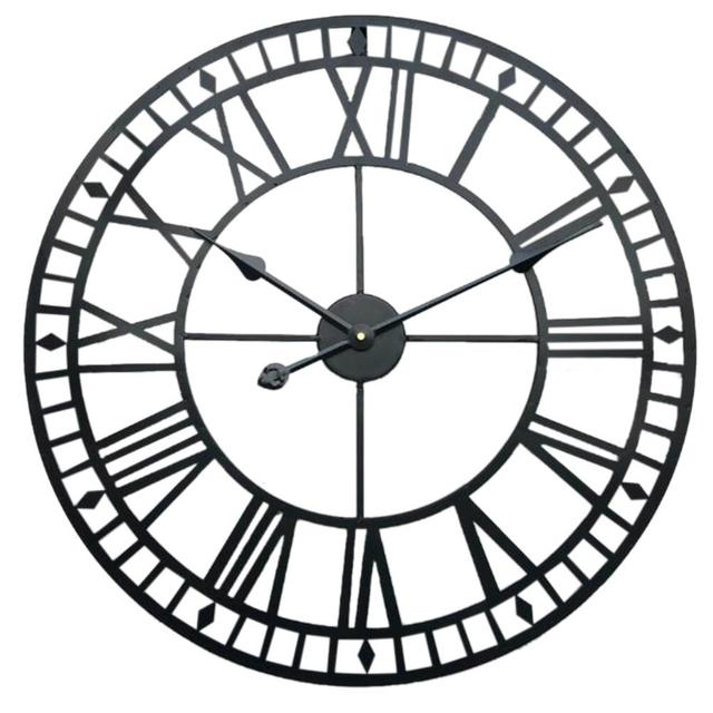 Living And Home Metal Roman Numeral Wall Clock - Large & Black