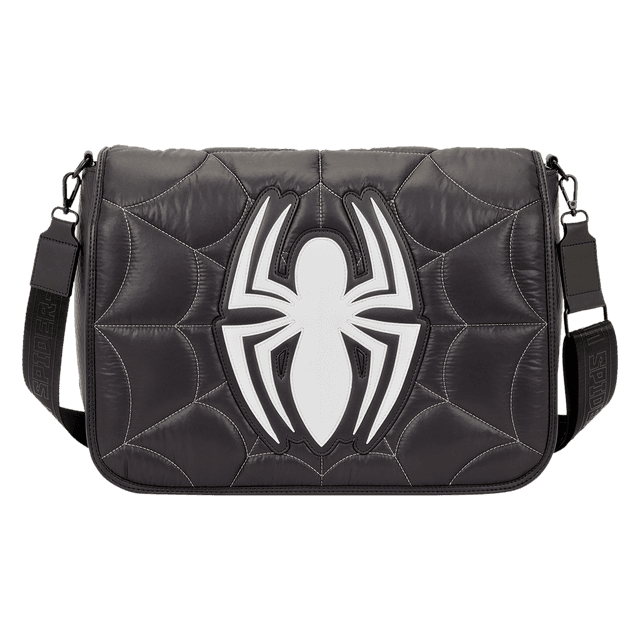 Spider-Man Black & White Suit Quilted Messenger Crossbody Bag | Officially Licensed | Plastic/Silicone/Rubber | Loungefly