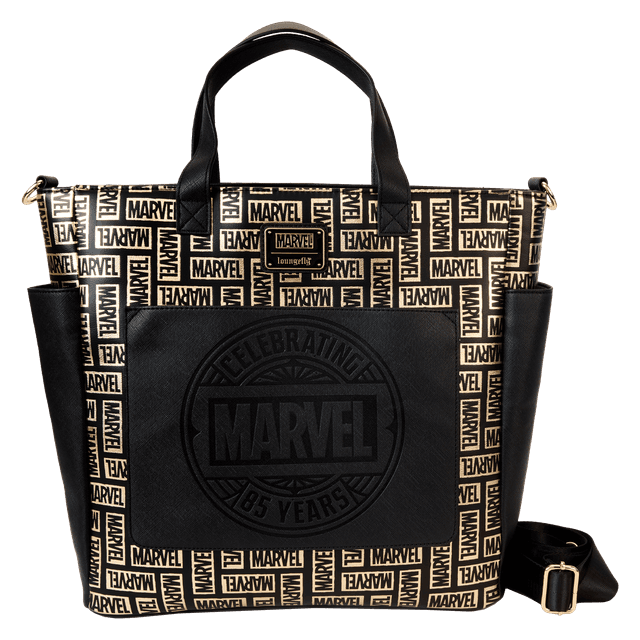 Marvel 85th Anniversary All-Over Print Logo Convertible Backpack & Tote Crossbody Bag | Officially Licensed | Plastic/Vegan Leather | Loungefly