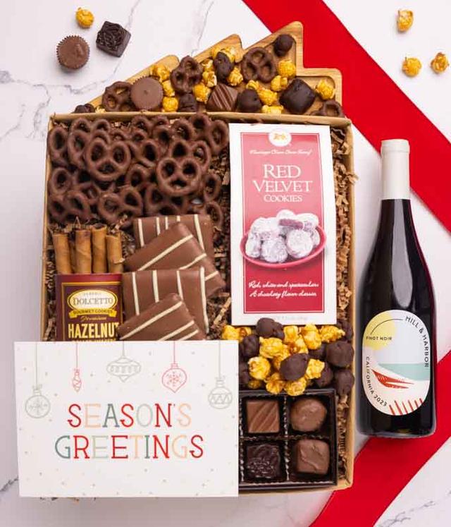 Season's Greetings Sweet Treats Chocolate Gift Box with Red Wine
